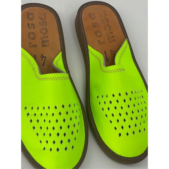 Rosa Mosa Diamond‎ Slide Sandal Mule Women 11 US 41 EU Lime Green Neon Leather - Picture 9 of 13